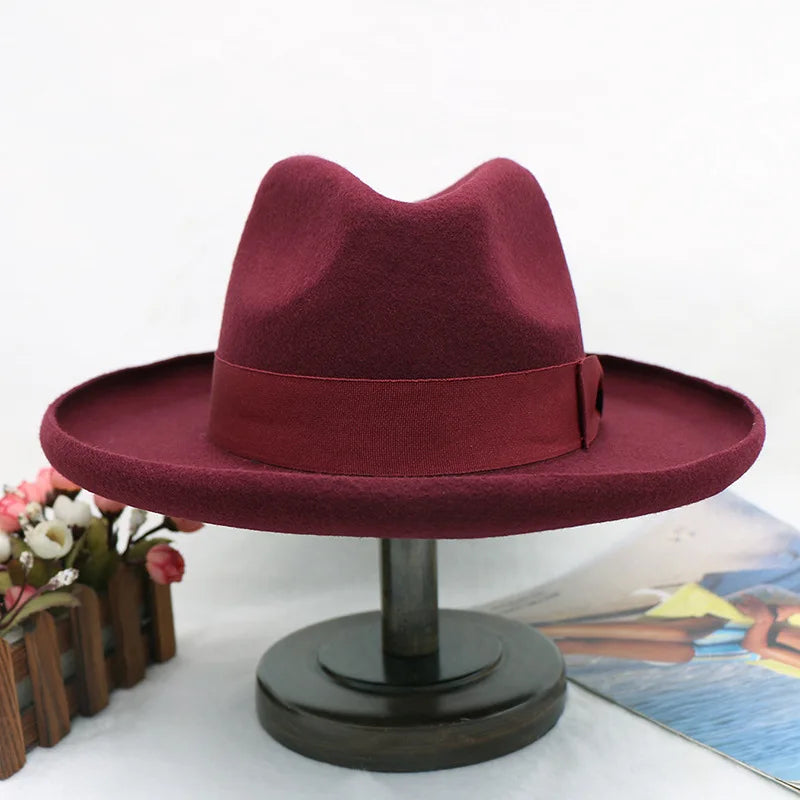 wool Derby Hat men hat male fedora with knot  felt hat for summer jazz disco hat for men black fedora hat small brim hat
