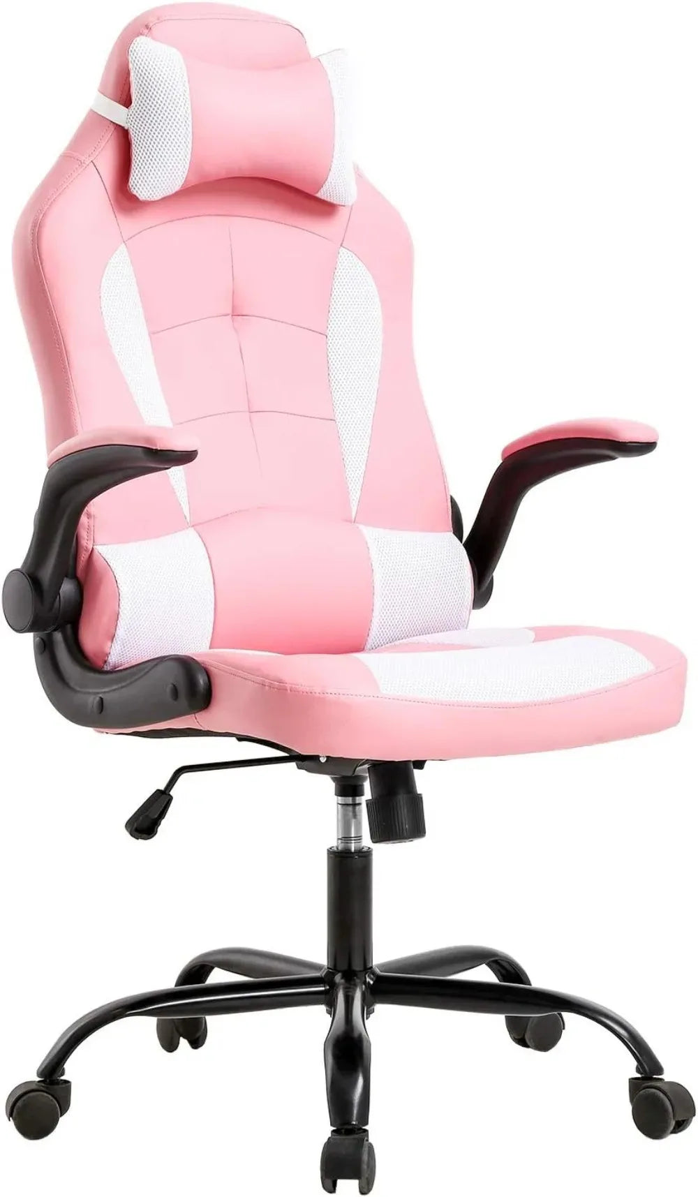 Gaming Chair Office Chair Desk Chair with Lumbar Support Flip Up Arms Headrest Swivel Rolling Adjustable PU Leather Racing