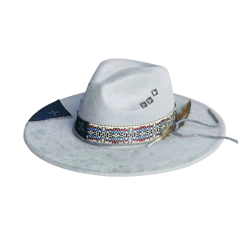 Handmade Fedora Hat suede Men's and Women's Hat feather vintage Fashion Jazz hat Top hats flat Panama sombrero mujer British hat