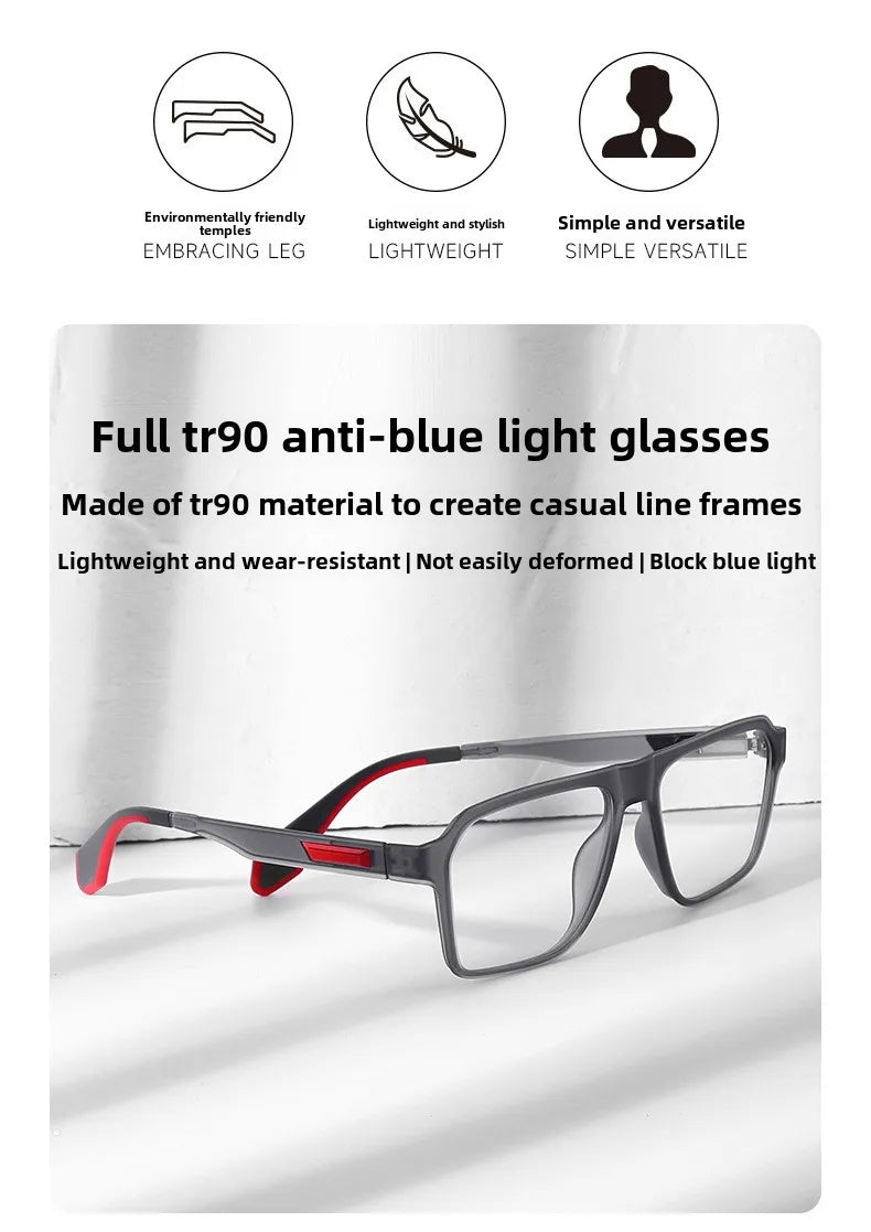 BLMUSA Retro Large Frame Ultralight TR Non-Slip Sports Myopia Glasses Anti Blue Light Prescription Reading Driving Sunglasses