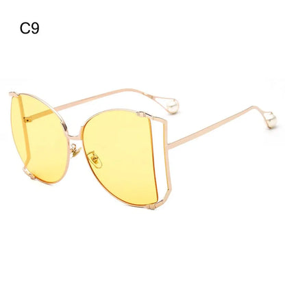 UV Protection Oversized Sunglasses Street Shooting Colorful Metal Hollowing Shades Trendy Pearl Design Sun Glasses