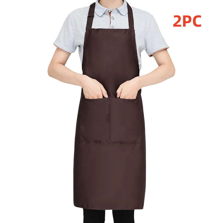 2-piece set; Simple solid color apron with 2 pockets; Adjustable chef's apron for the kitchen suitable for men and women