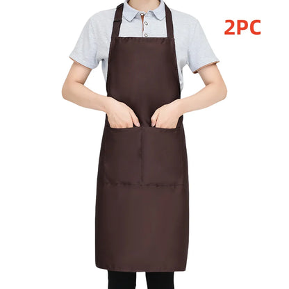 2-piece set; Simple solid color apron with 2 pockets; Adjustable chef's apron for the kitchen suitable for men and women