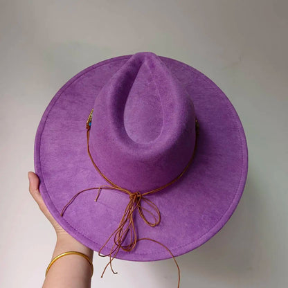 Women's suede 10cm wide Brim Fedora hat Men's autumn and winter felt jazz hat Classic suede Fedora Sombrero