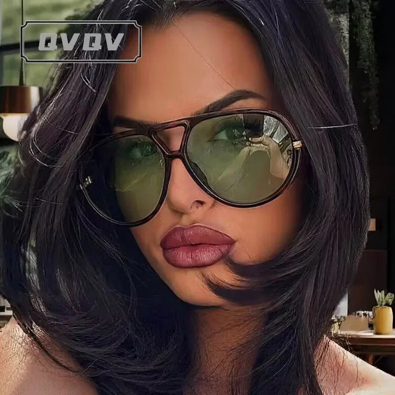 QVQV New Oversized Pilot Sunglasses Women Fashion Luxury Brand Leopard Blue Sunglasses Men Retro Outdoor Driving UV400 Shades