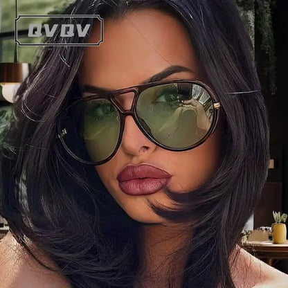 QVQV New Oversized Pilot Sunglasses Women Fashion Luxury Brand Leopard Blue Sunglasses Men Retro Outdoor Driving UV400 Shades