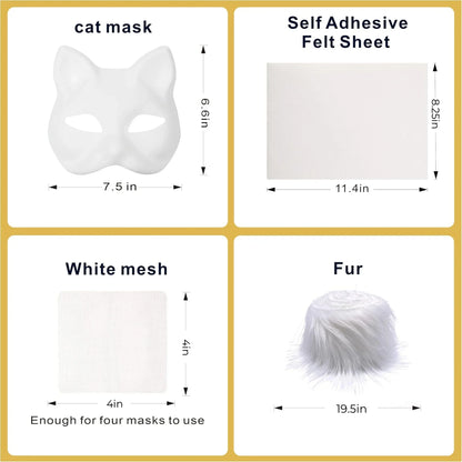 6 Sets Therian Mask Kit Paper Blank Masks Half Face Hand-painted Cat Mask DIY Masks For Masquerade Cosplay Party Christmas Gifts