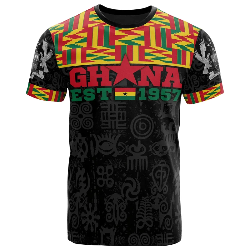 African Ghana T-shirt Fashion 3D Printed Coat Of Arms T Shirts For Men Casual Round Neck Tees Summer Sports Tops Short Sleeves