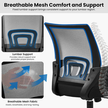 Adjustable Ergonomic Mesh Office Chair with Lumbar Support and Armrests for Home Office Work Study, Black