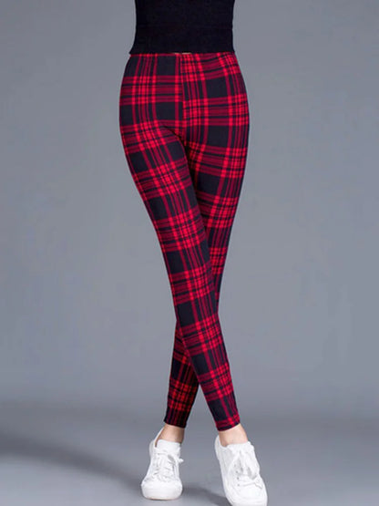 CUHAKCI Fashion Plaid Printing Leggings Women Sexy Fitness Leggins Grid Floral Stripe Trousers High Waist Pencil Pants