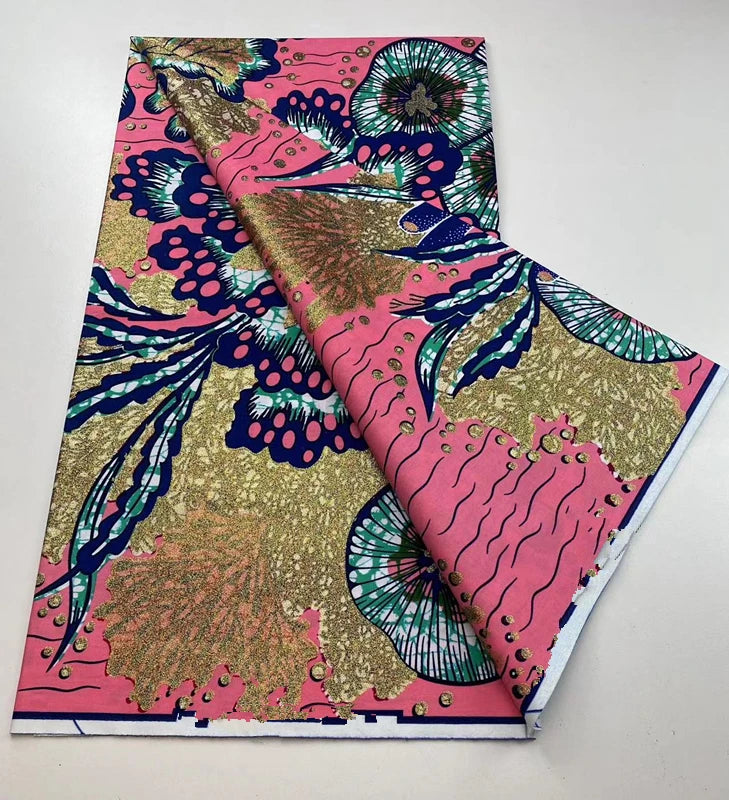 100%Certified Grand Super African Wax Nigerian GlitterGlam Gold Embellished Ankara Wax Printed Fabric Real Original For Sewing