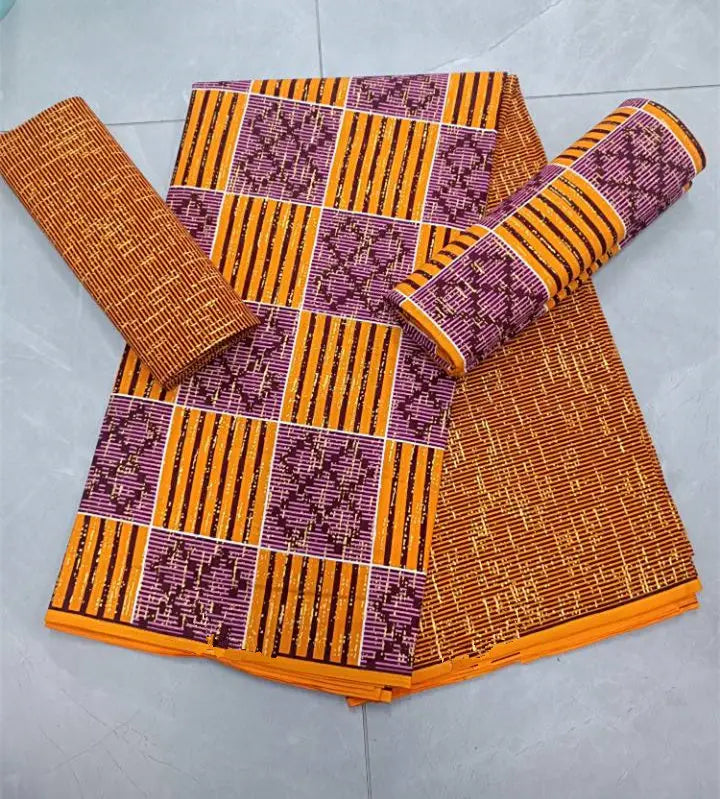 KENTE 4+2YARD 2024 Latest Design 6 Yards/lot African Fabric Gold Powder Ankara 100% Cotton Farbic For Sewing Wax Print Fabric