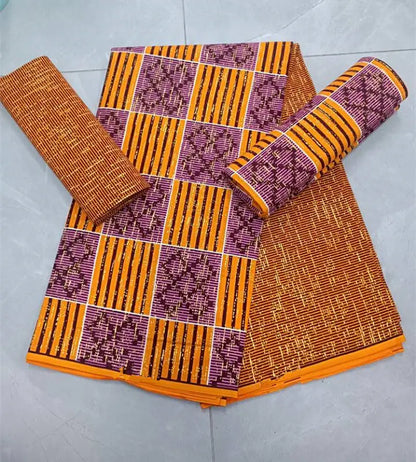 KENTE 4+2YARD 2024 Latest Design 6 Yards/lot African Fabric Gold Powder Ankara 100% Cotton Farbic For Sewing Wax Print Fabric