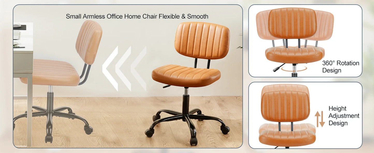 JHK Armless Office Desk Chair Back Lumbar Support Height Adjustable PU Leather Computer Chair with 360° Swivel Rolling Wheels