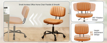 JHK Armless Office Desk Chair Back Lumbar Support Height Adjustable PU Leather Computer Chair with 360° Swivel Rolling Wheels