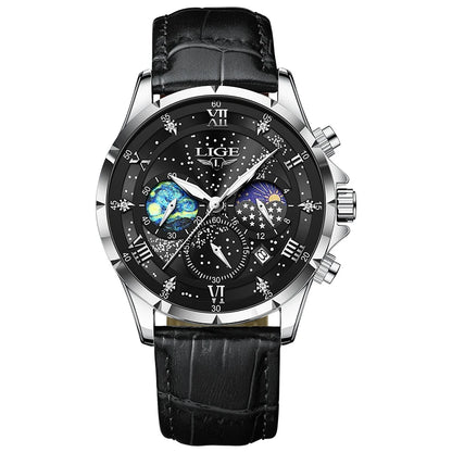 LIGE 2024 Top Luxury Brand Men Genuine Leather Sports Watches Men's Army Military Watch Male Date Quartz Clock Relogio Masculino