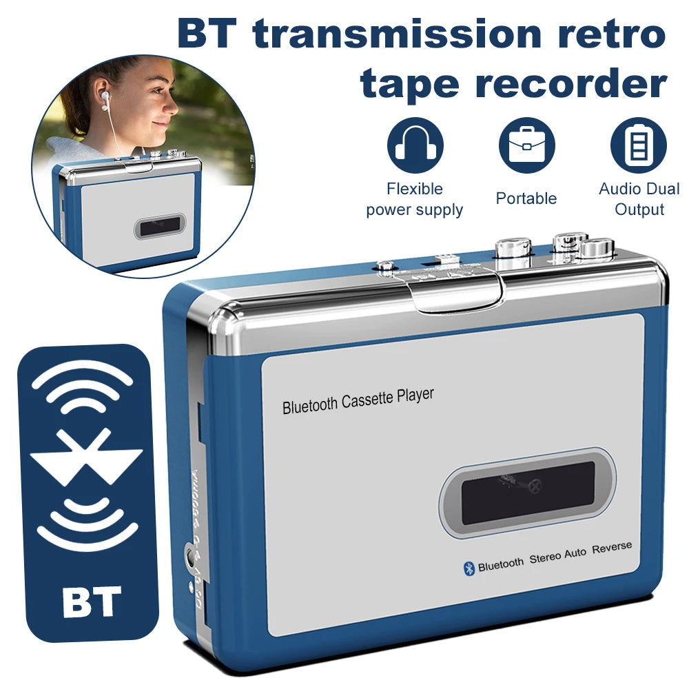 Portable Bluetooth Cassette Player,Tape Player Bluetooth Output to Headphone/Speaker,Walkman Portable Cassette Tape Player