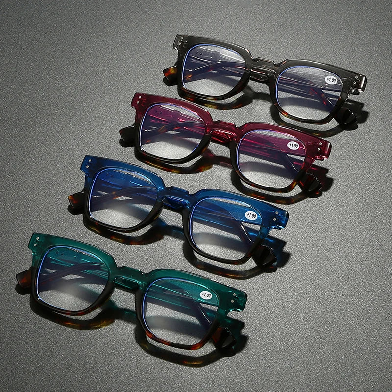 Stylish Square Frame Hyperopia Eyewear Men Anti Blue Light Reading Glasses Color Blocked Presbyopia Eyeglasses for Women