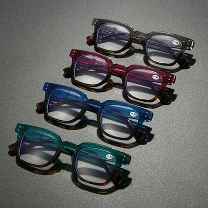 Stylish Square Frame Hyperopia Eyewear Men Anti Blue Light Reading Glasses Color Blocked Presbyopia Eyeglasses for Women