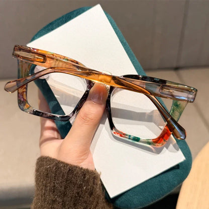 New Fashionable Large Frame Reading Glasses with Spring Legs Multi-colour Anti-blue Light Presbyopia Glasses for Men and Women