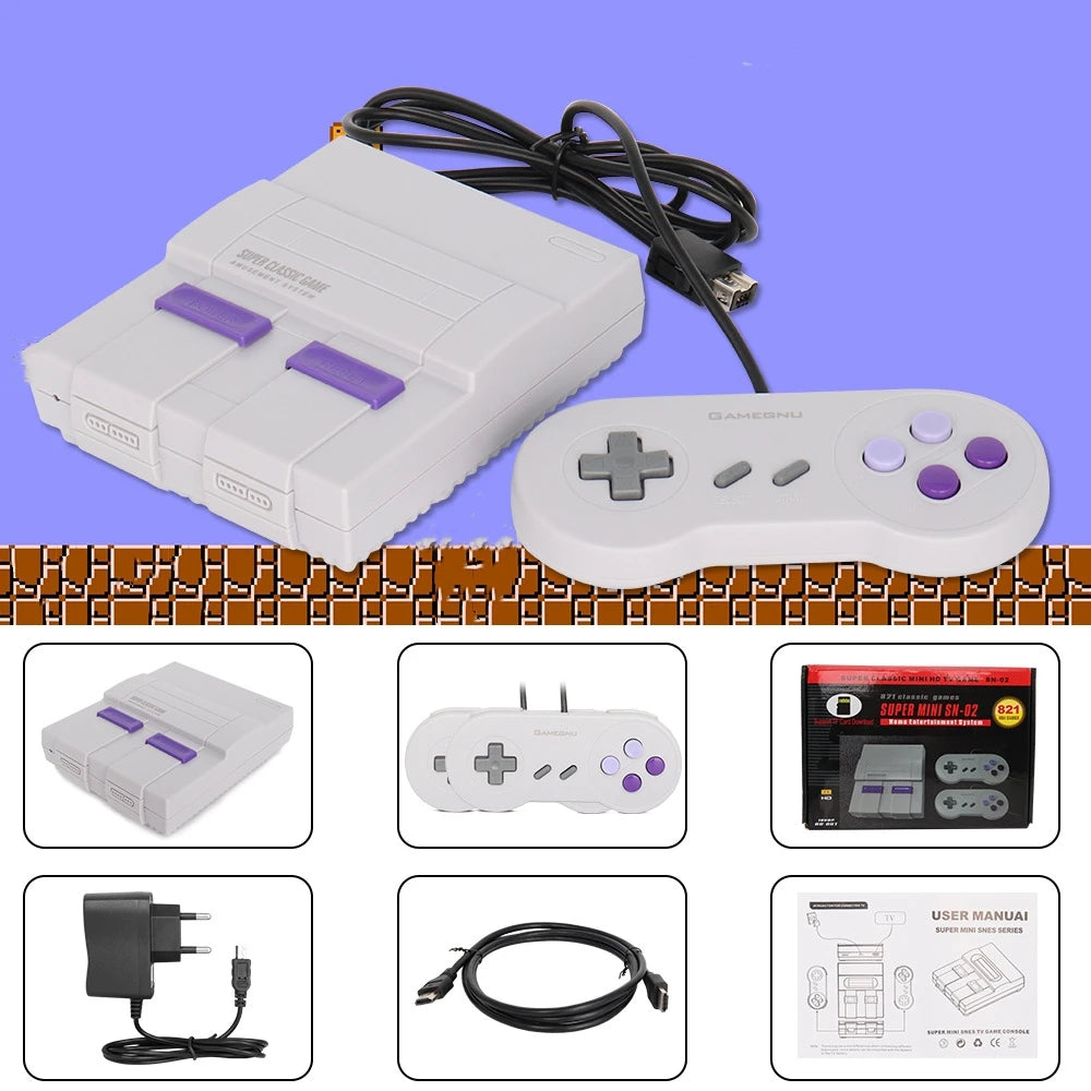 2026 Super HD Output For SNES Retro Classic Handheld Video Game Player TV Mini Game Console Built-in 821 Games with Dual Gamepad