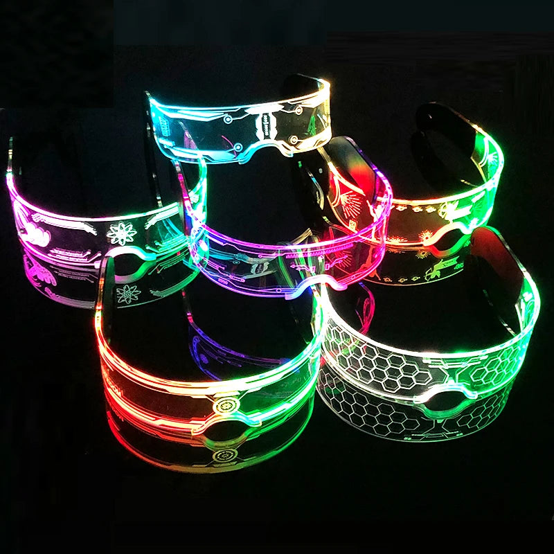 Acrylic LED Luminous Glasses Glow Party Glasses Neon Light Up Visor Eyeglasses DJ Bar Party Eyewear For Halloween Christmas