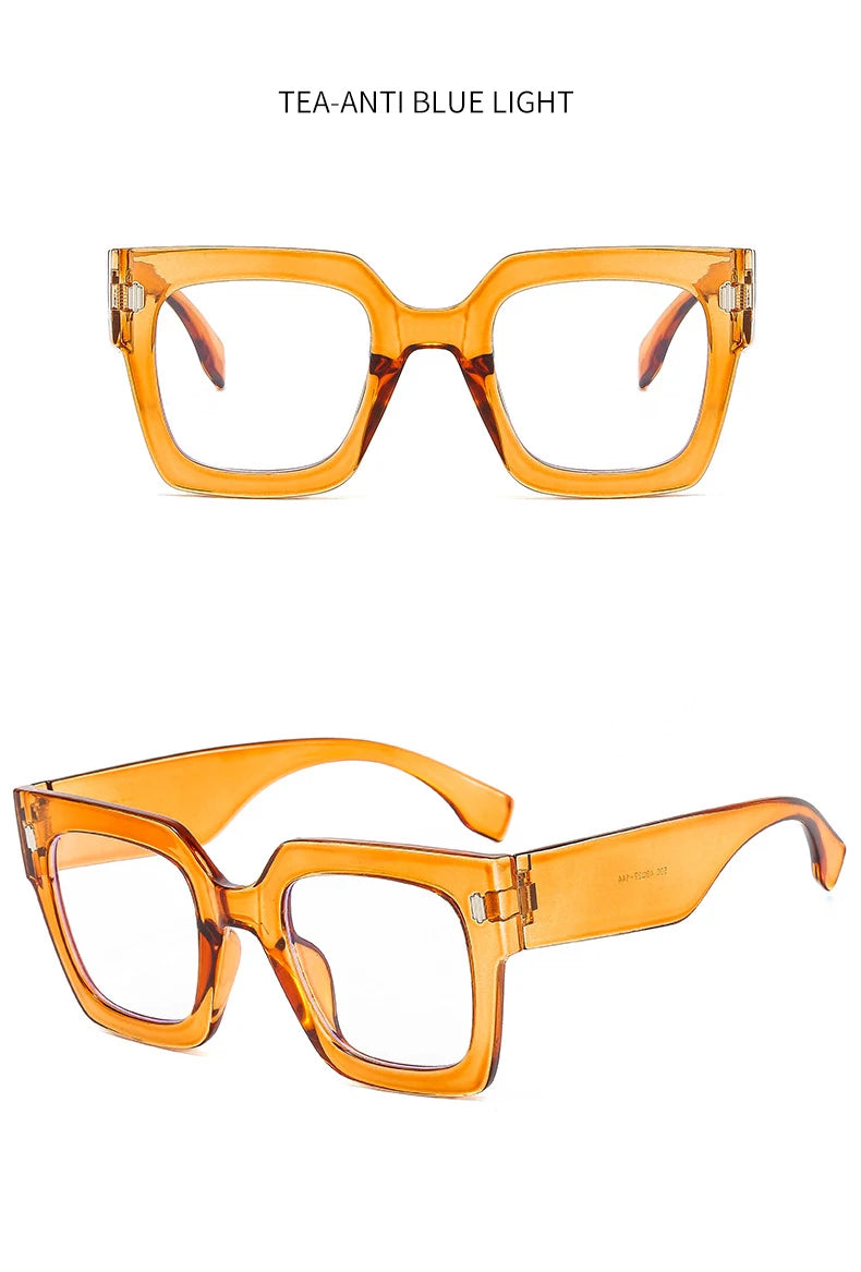 Vintage Big Frame Square Reading Glasses Women Men Fashion Brand Prescription Eyeglasses Transparent Computer Blue Light Glasses