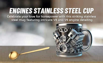 V8 Engines Stainless Steel Coffee Mug Creative Resin Water Cup Funny V6 Engines Wine Cup Coffee Cup Water Container Accessories