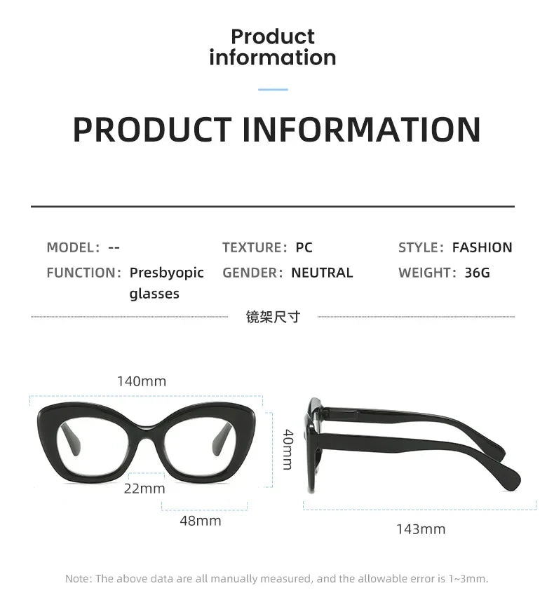 Square Large Frame Reading Eyewear for Women Men Ultra-light Far Sight Eyewear Fashion Prescription Eyeglasses Diopter 0 To +4.0