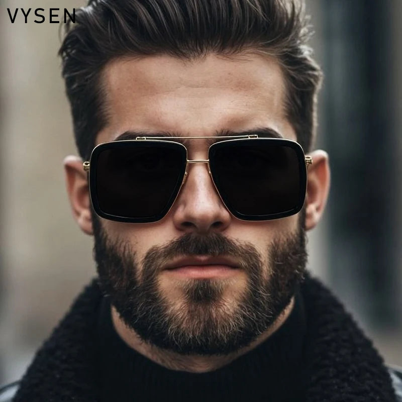 Vintage Oversized Square Polarized Sunglasses Men 2026 Luxury Steampunk Metal Frame Double Beam Driving Eyewear UV400 Shades
