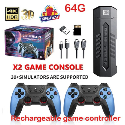 X2 Retro Game Stick 4K Video Game Console 40000+ Games,30+ Emulators,HD Output 2 Wireless Controllers,Plug and Play,TV/Computer