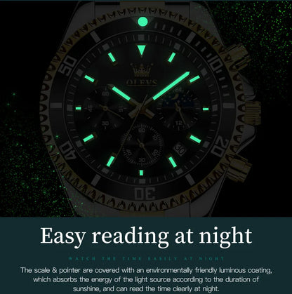 OLEVS Men Watch Stainless Steel Waterproof Luiminous Business Fashion Luxury Men's Watch Date Moon Phase Quartz Watches For Men