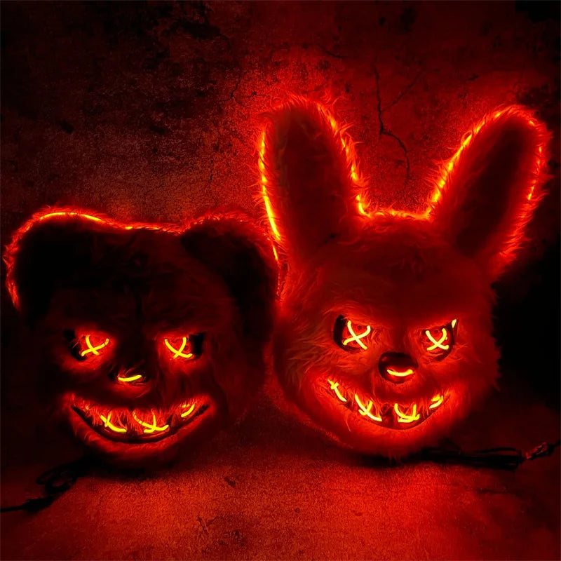 Bunny Mask Masquerade LED Rabbit Bear Mask Glowing Halloween Party,Mask For Carnival Cosplay Props Party without batteries