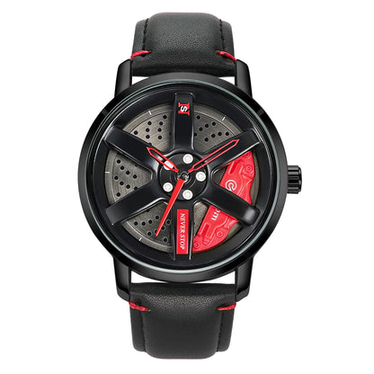 NS Men's Car wheel hub watch Minimalist Fashion Sports Watch Calendar Leather casual Quartz watch