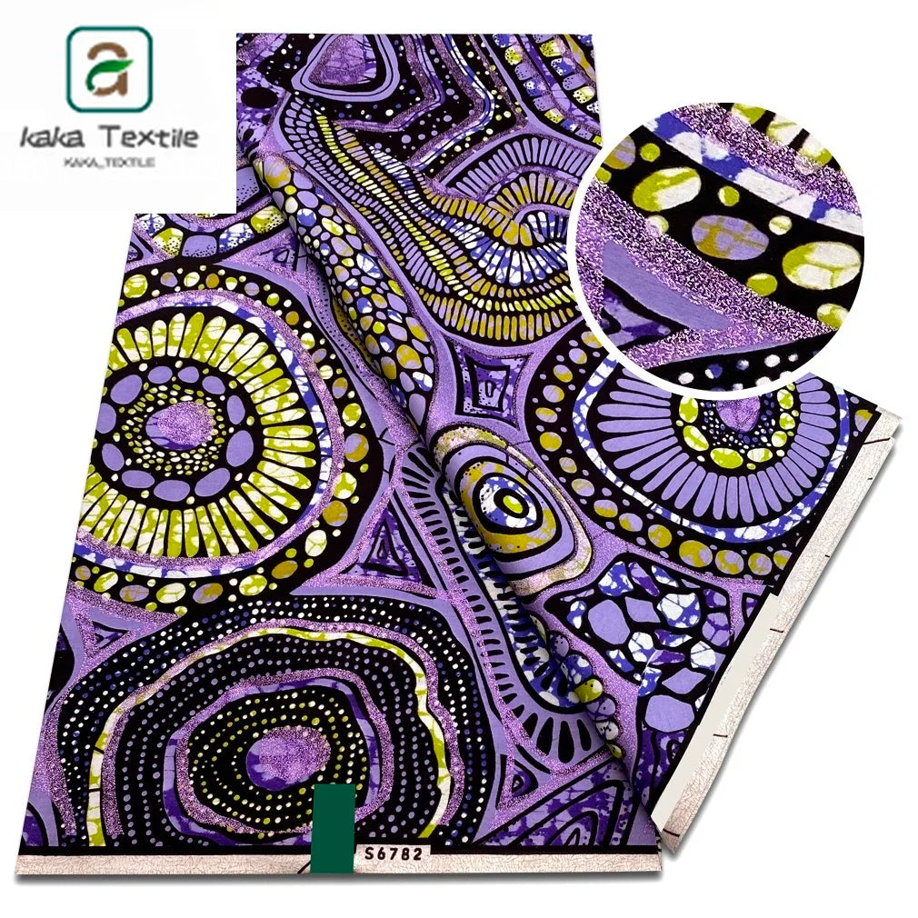 Newest Super Grand African Wax Glitter Glam Fabric Sprinkle Cotton Ankara Batik Material Pagne Wax Gold Print For Sew Uniform