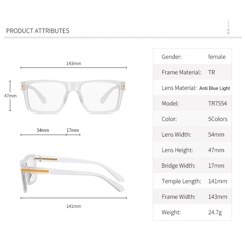 Men Optical Reading Glasses Prescription CR39 Lenses Myopia Eyewear Women Blue Light Blocking Computer TR90 Big Eyeglasses Frame