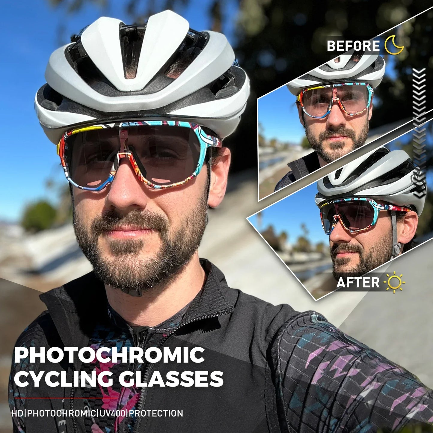 KAPVOE Photochromic Cycling Glasses Sports Sunglasses for Men Women UV400 Protection Bicycle MTB Mountain Bike Sunglasses