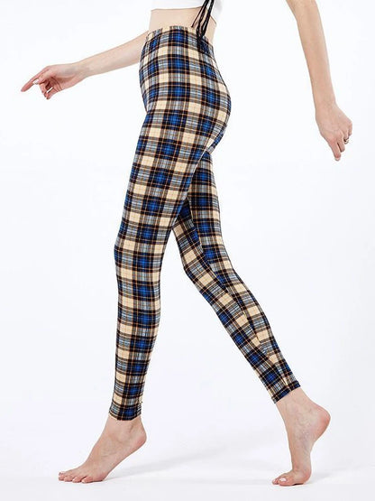 CUHAKCI Fashion Plaid Printing Leggings Women Sexy Fitness Leggins Grid Floral Stripe Trousers High Waist Pencil Pants