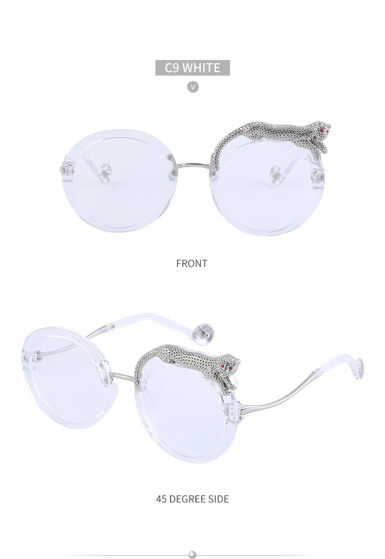 Oversized Round Sunglasses Women Big 2026 Luxury Brand Crystal Leopard-Shaped Sun Glasses for Ladies Anti Blue Light Eyeglasses