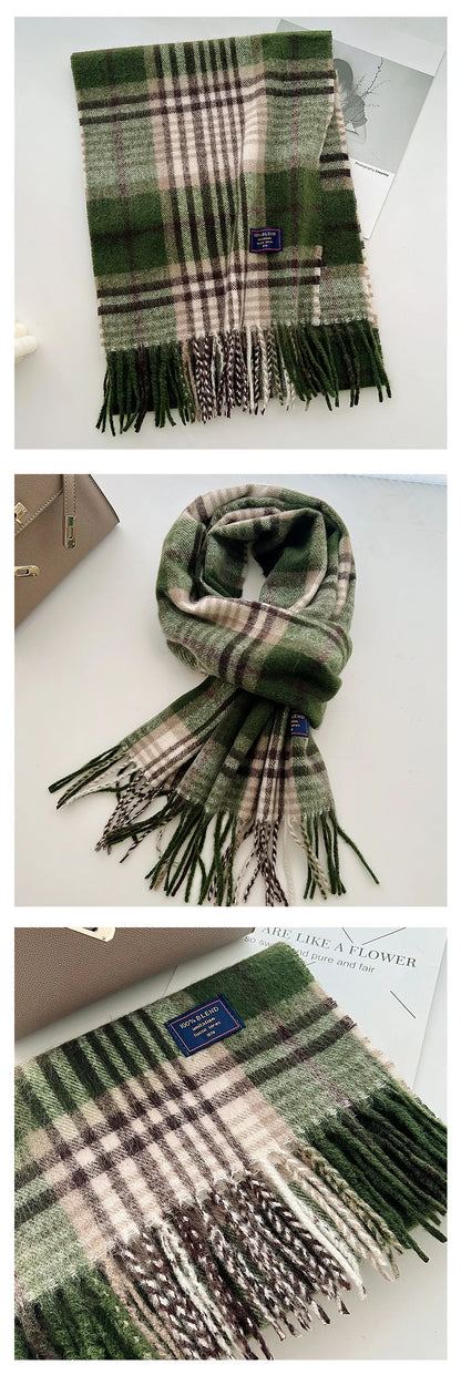 Chic Design Soft Warm Women Scarf Autumn Winter Classic British Imitation Cashmere Muffler Men Plaid Thermal Tassel Shawl Couple