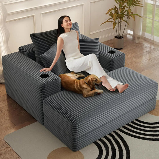 52" Boneless Chaise Lounge Chair Indoor — Oversized Cloud-Like Cozy Comfy Modular 3-in-1 Sofa Bed for Reading,, Customized