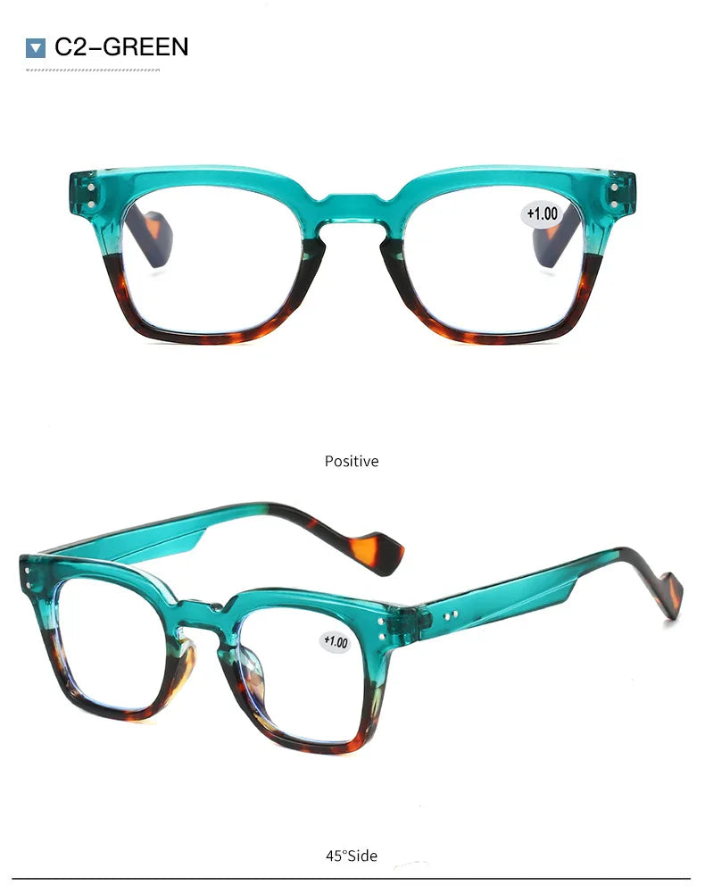 Stylish Square Frame Hyperopia Eyewear Men Anti Blue Light Reading Glasses Color Blocked Presbyopia Eyeglasses for Women