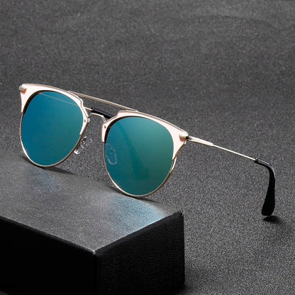 1-pack retro double-beam round frame fashion glasses for ladies and gentlemen, ideal for street style photography