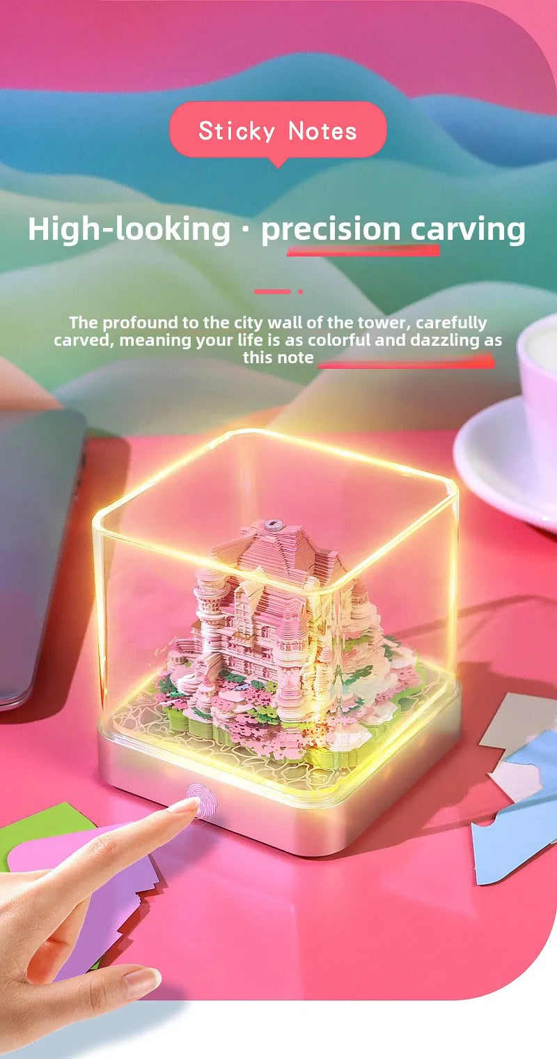 Love Castle 3D Memo Pad Paper Carving Art Calendar Fantasy Castle Notepad 3D Paper Card Decor New Year Valentine's Day Gift Box