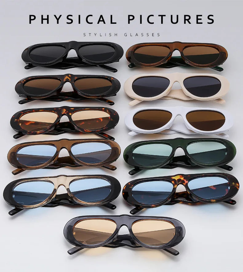 Vintage Big Frame Ellipse Women Square Sunglasses Brand Black Round Cool Men Sunglasses One Piece Designer Pilot Sun Glasses