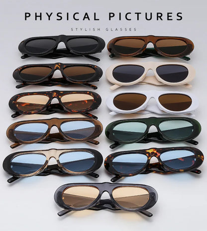 Vintage Big Frame Ellipse Women Square Sunglasses Brand Black Round Cool Men Sunglasses One Piece Designer Pilot Sun Glasses
