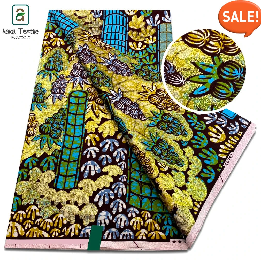 Latest African Grand Golden Wax Fabric Super Good Quality Women Pagne Flash Cotton Prints Batik Ankara Glitter Tissus 6yards