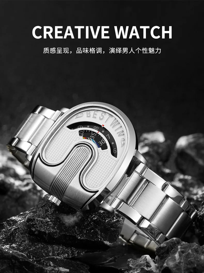 Gold Top Brand Luxury Men Watches Unique Design Stainless Steel Band Golden Dropship relogio masculino High Quality Male