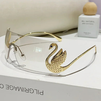 New Fashion Women Oversized Rimless Sunglasses Luxury Brand Swan Shaped Sun Glasses Trendy Large Frame Sun Glasses UV400