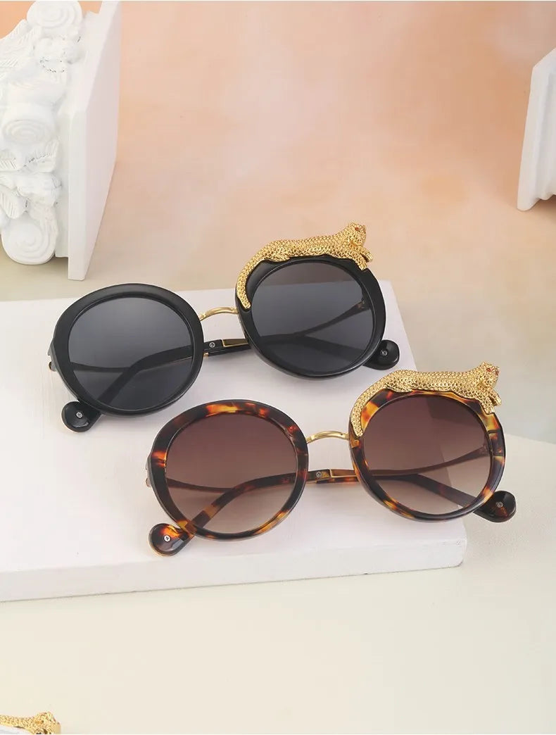 Oversized Round Sunglasses Women Big 2026 Luxury Brand Crystal Leopard-Shaped Sun Glasses for Ladies Anti Blue Light Eyeglasses